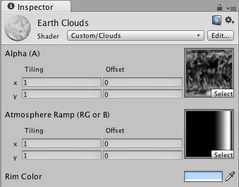 Material inspector for the new ramp texture atmosphere and clouds shader.