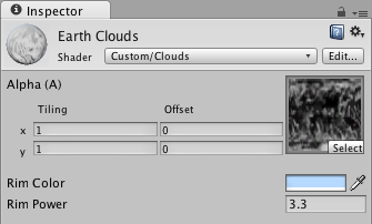 Material inspector for the Clouds shader